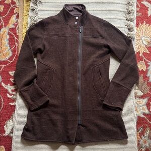 Title Nine Swacket tunic jacket wool blend fleece full zip heather brown women M